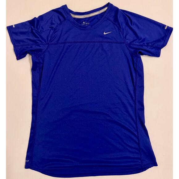 Women's Nike Miler Activewear Short Sleeve Running T-Shirt Dri Fit Size L Blue - Picture 1 of 4